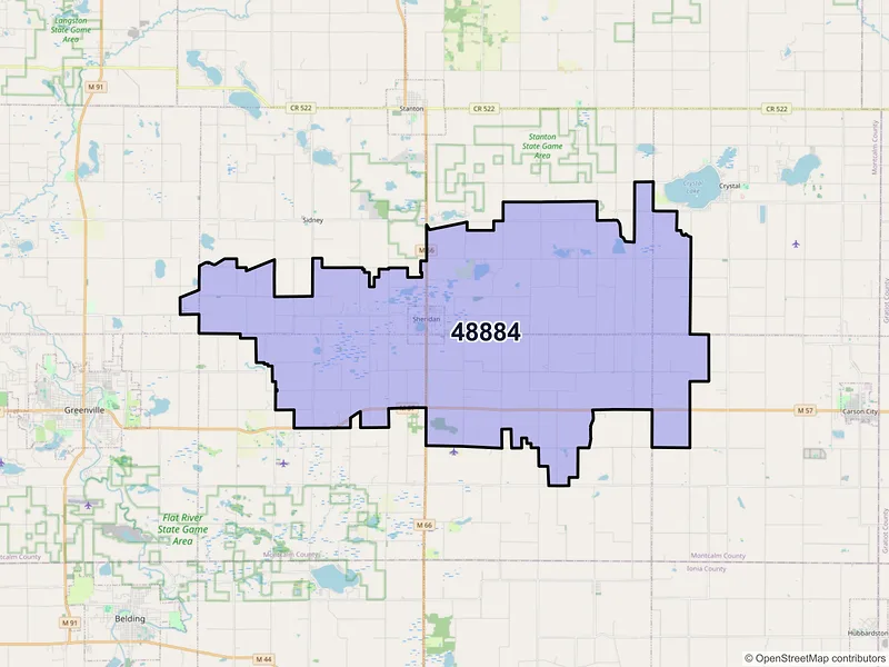 Map of ZIP Code 48884 — Sheridan, MI