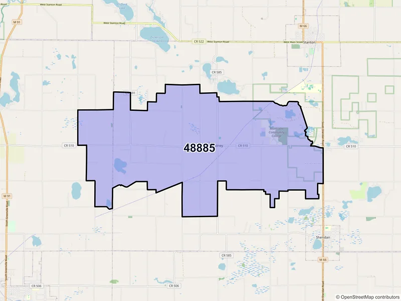 Map of ZIP Code 48885 — Sidney, MI