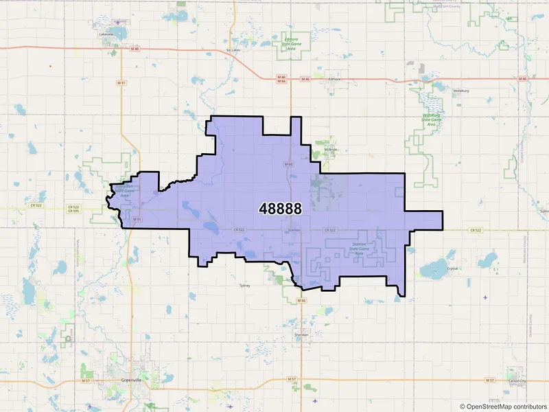 Map of Stanton, Michigan and ZIP codes