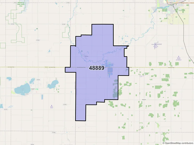 Map of Sumner, Michigan and ZIP codes