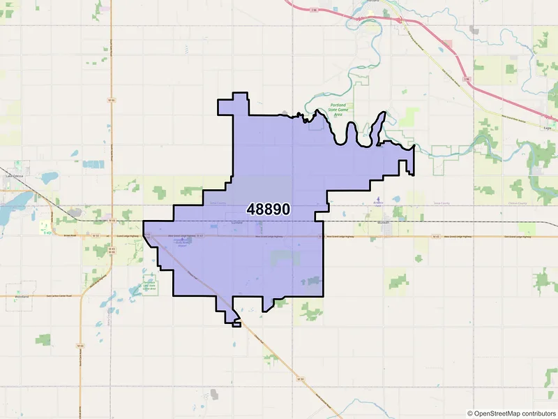 Map of ZIP Code 48890 — Sunfield, MI