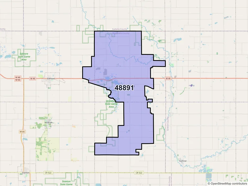 Map of ZIP Code 48891 — Vestaburg, MI