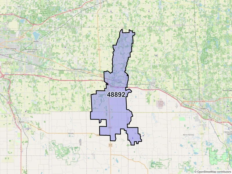 Map of Webberville, Michigan and ZIP codes