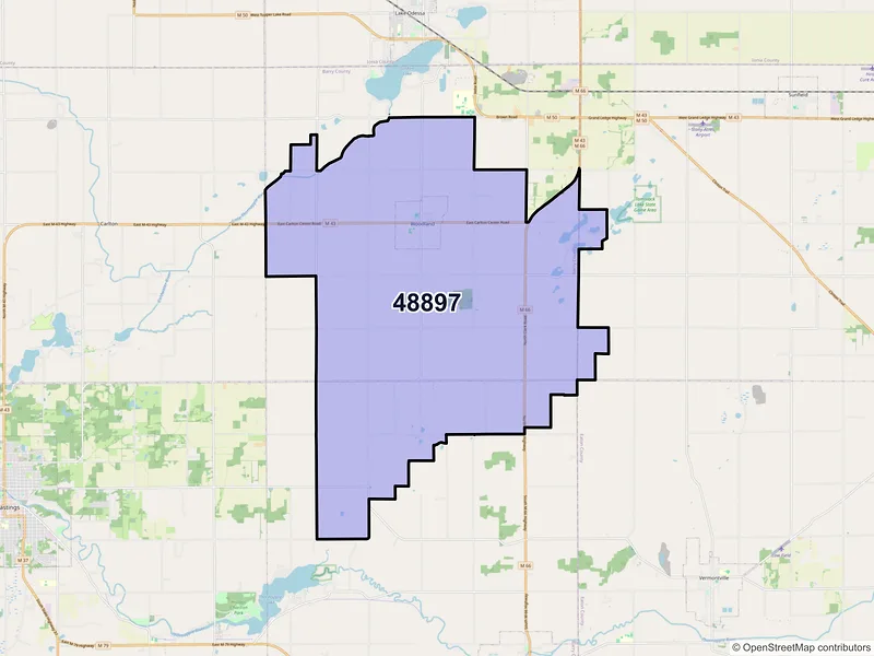 Map of ZIP Code 48897 — Woodland, MI