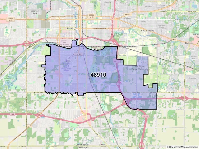 Map of ZIP Code 48910 — Lansing, MI