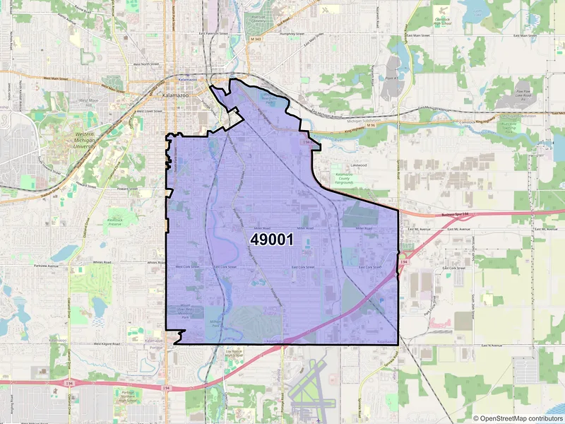Map of ZIP Code 49001 — Kalamazoo, MI