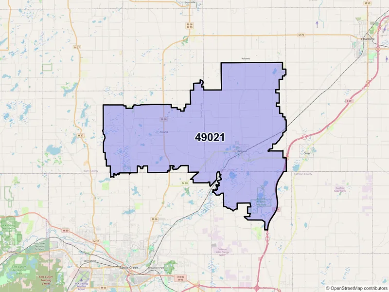 Map of ZIP Code 49021 — Bellevue, MI