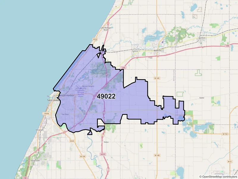 Map of ZIP Code 49022 — Benton Harbor, MI