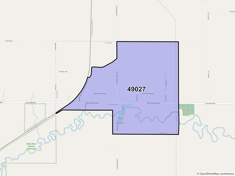 Map of Breedsville, Michigan and ZIP codes