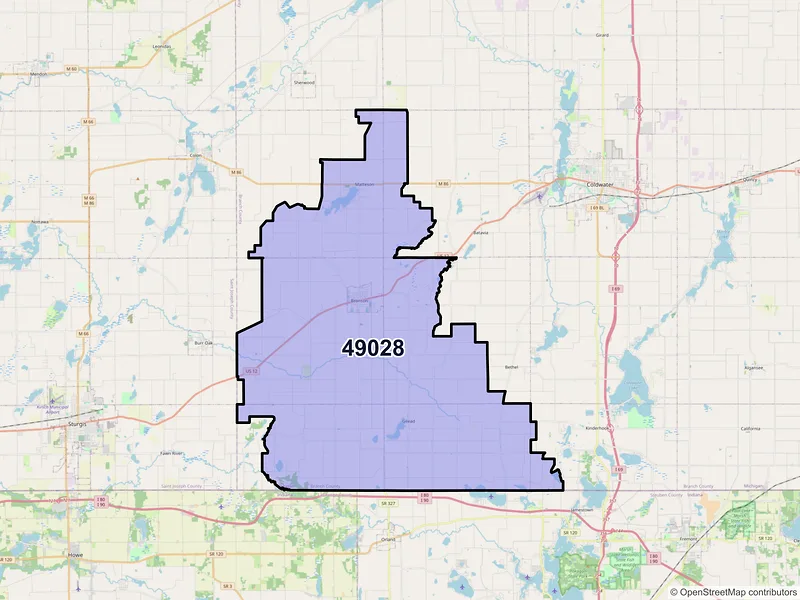 Map of ZIP Code 49028 — Bronson, MI