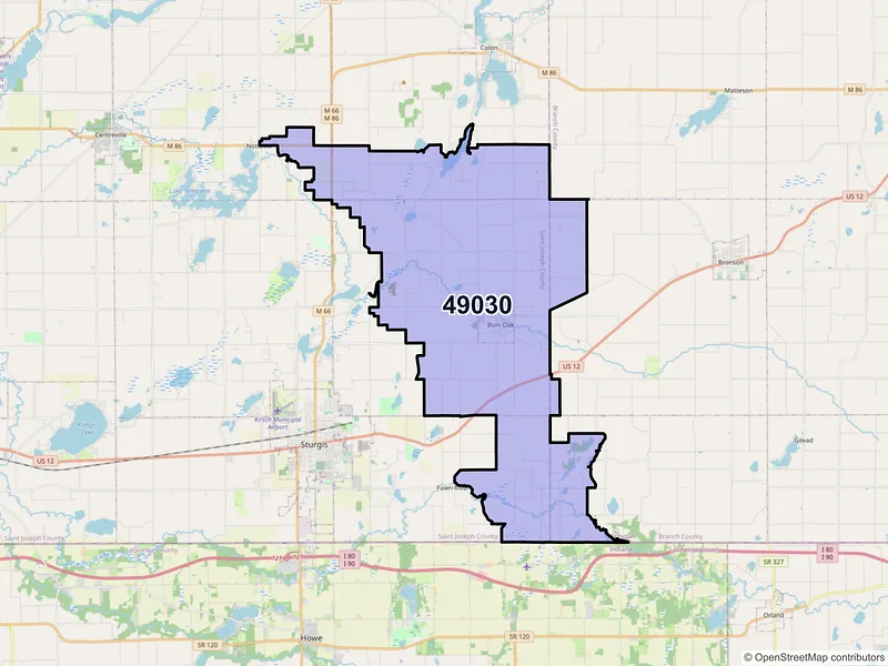 Map of ZIP Code 49030 — Burr Oak, MI