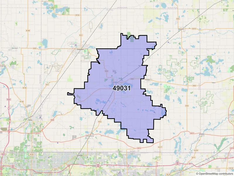Map of ZIP Code 49031 — Cassopolis, MI