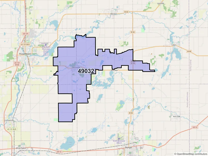 Map of Centreville, Michigan and ZIP codes