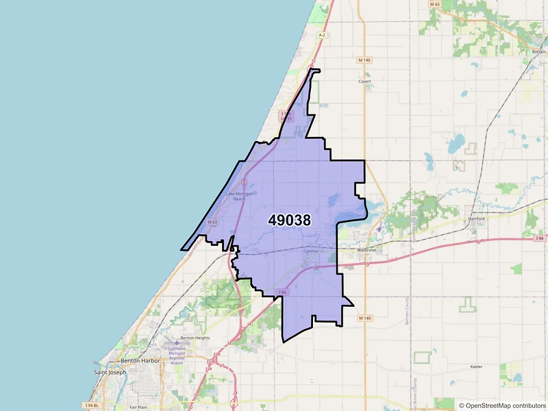 Map of ZIP Code 49038 — Coloma, MI