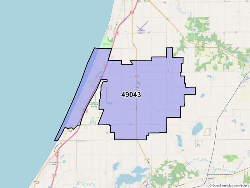 Map of ZIP Code 49043 — Covert, MI