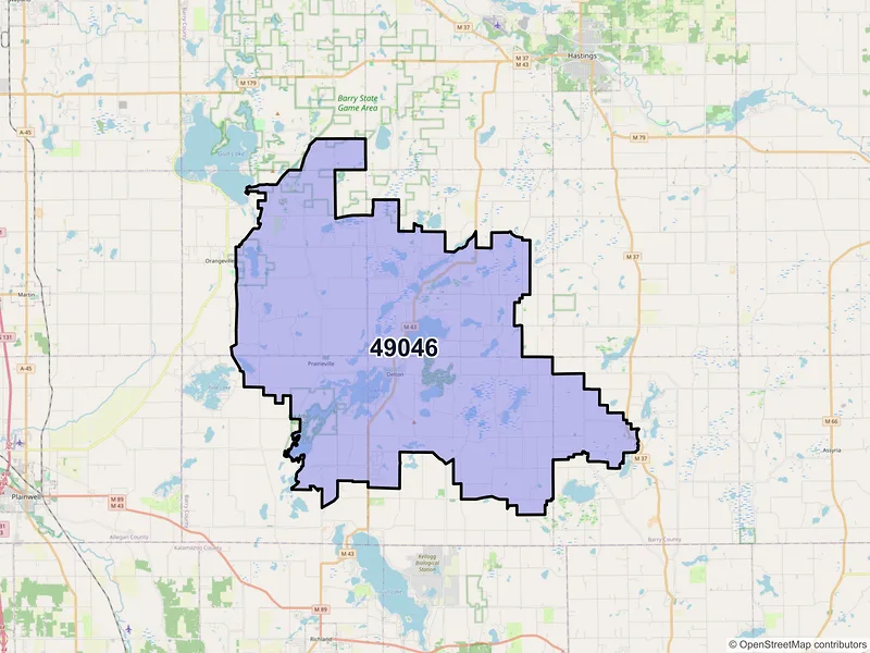 Map of ZIP Code 49046 — Delton, MI