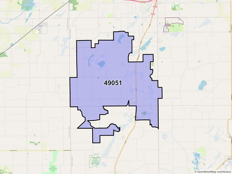 Map of East Leroy, Michigan and ZIP codes