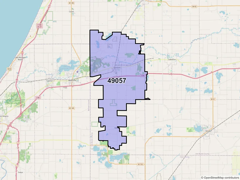 Map of Hartford, Michigan and ZIP codes