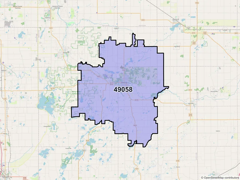 Map of ZIP Code 49058 — Hastings, MI