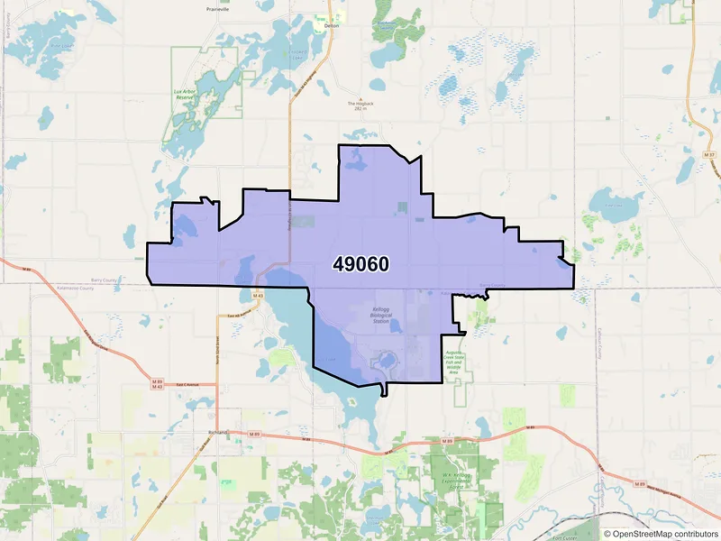 Map of ZIP Code 49060 — Hickory Corners, MI