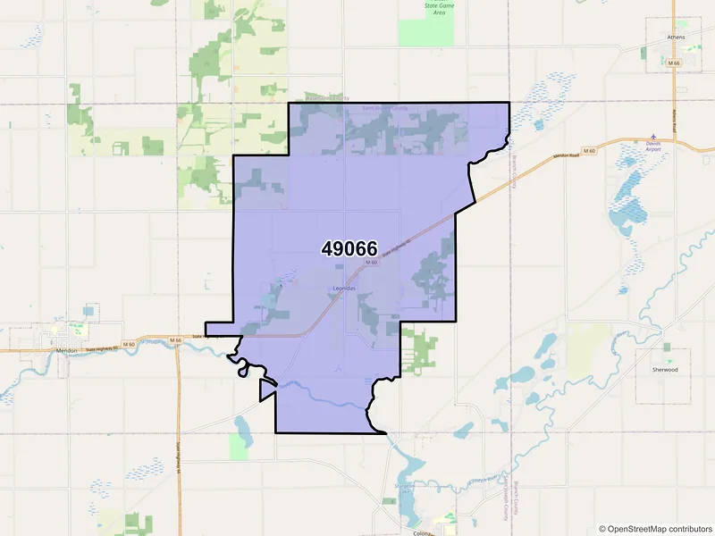Map of ZIP Code 49066 — Leonidas, MI