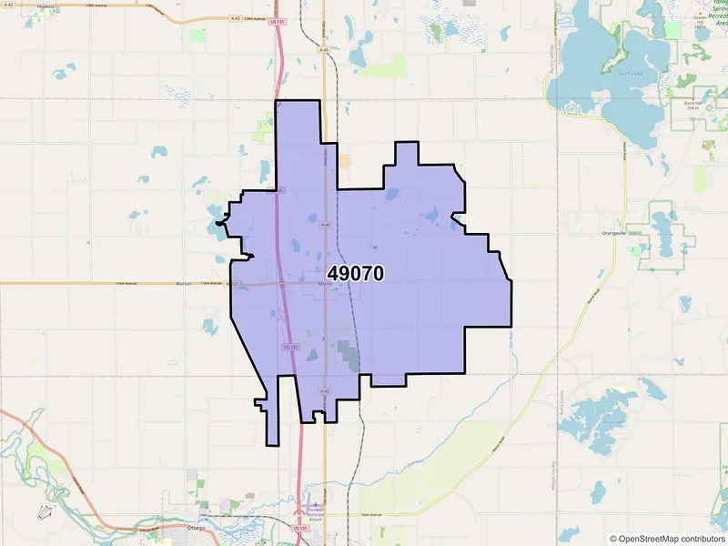 Map of Martin, Michigan and ZIP codes