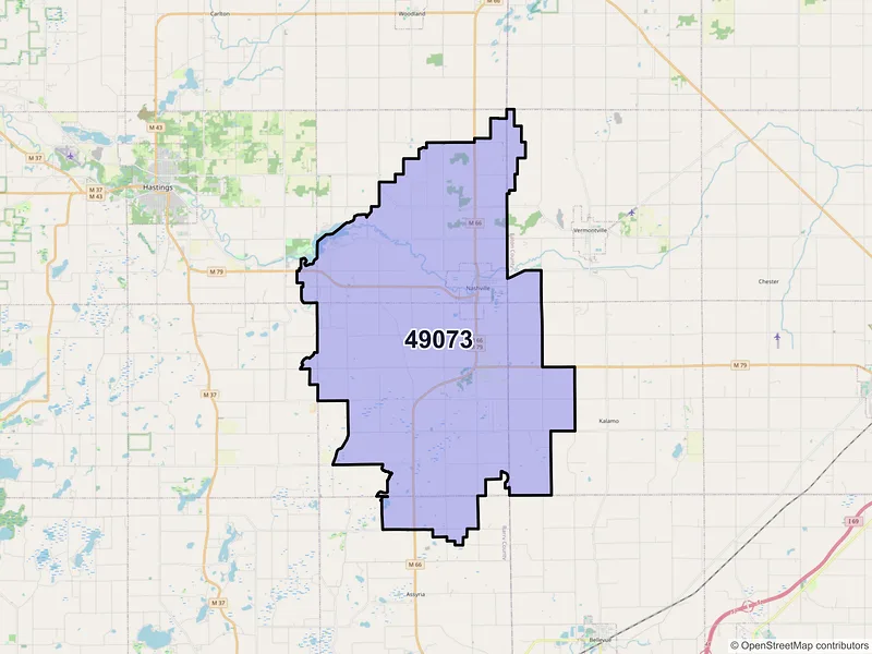 Map of ZIP Code 49073 — Nashville, MI