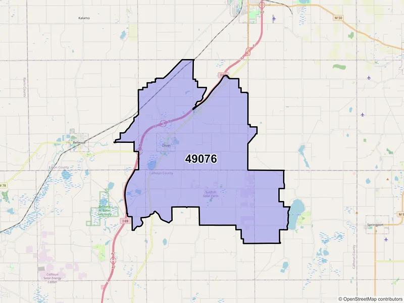 Map of ZIP Code 49076 — Olivet, MI