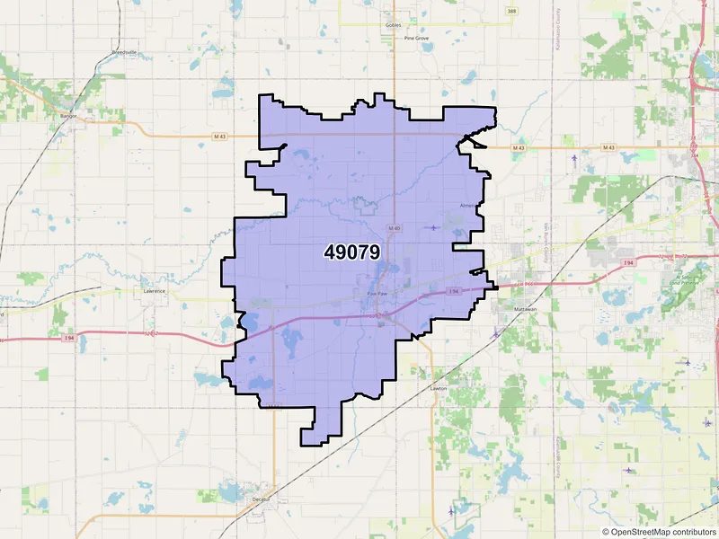 Map of Paw Paw, Michigan and ZIP codes