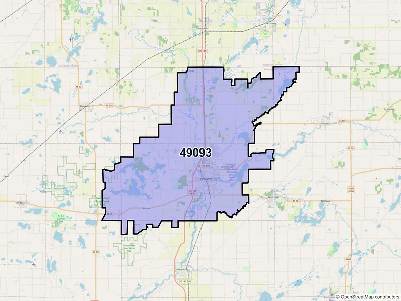 Map of ZIP Code 49093 — Three Rivers, MI