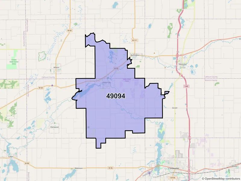 Map of ZIP Code 49094 — Union City, MI