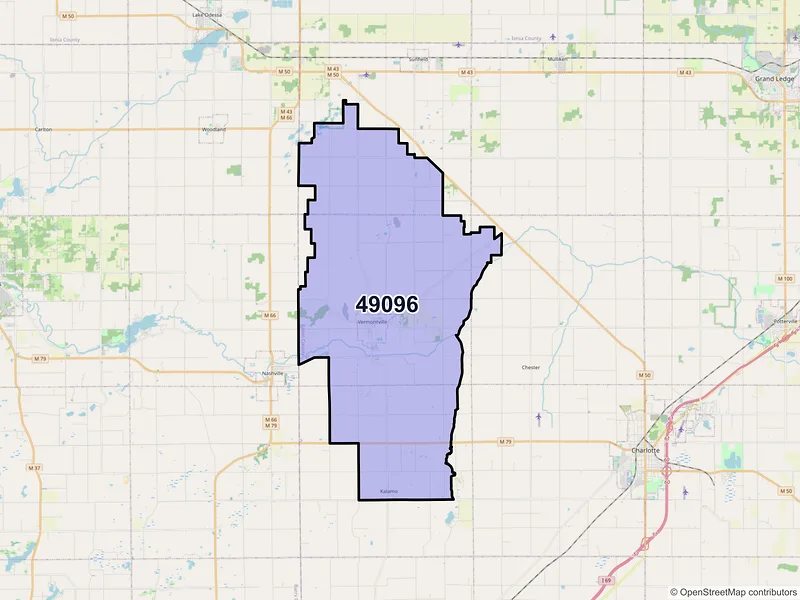 Map of ZIP Code 49096 — Vermontville, MI