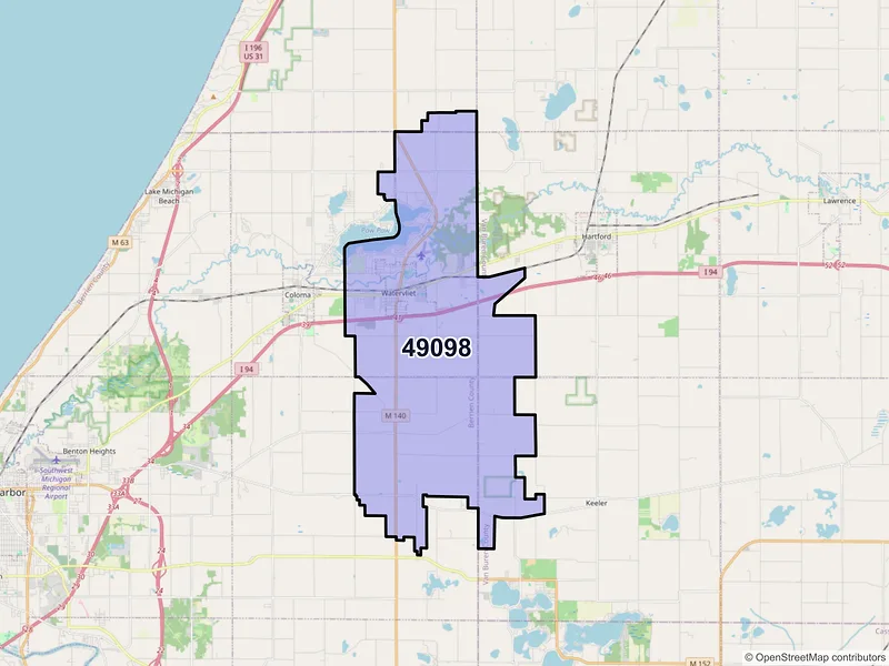Map of ZIP Code 49098 — Watervliet, MI