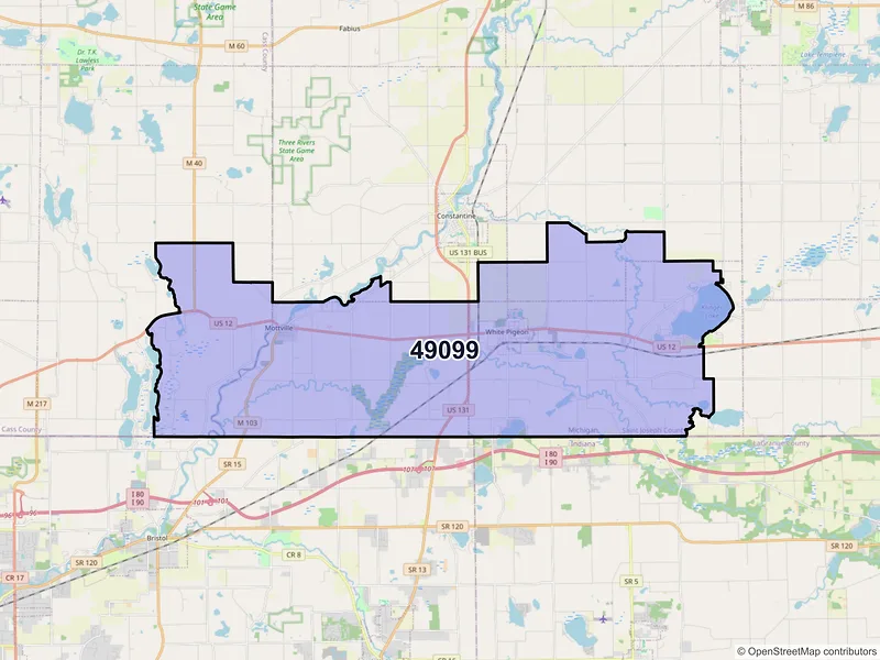 Map of ZIP Code 49099 — White Pigeon, MI
