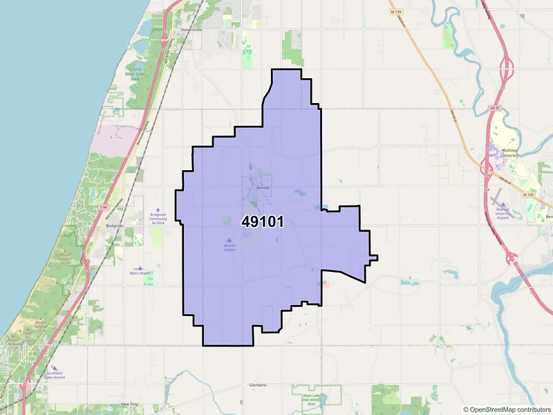 Map of ZIP Code 49101 — Baroda, MI