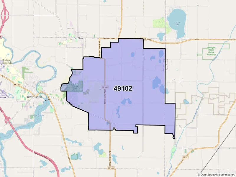 Map of Berrien Center, Michigan and ZIP codes