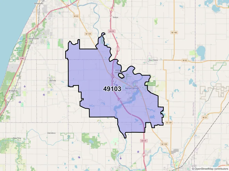 Map of ZIP Code 49103 — Berrien Springs, MI