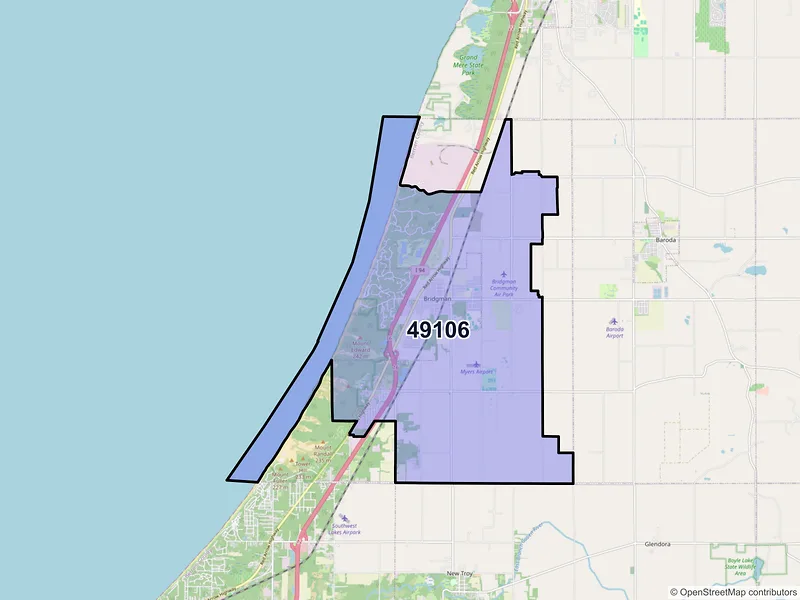 Map of ZIP Code 49106 — Bridgman, MI