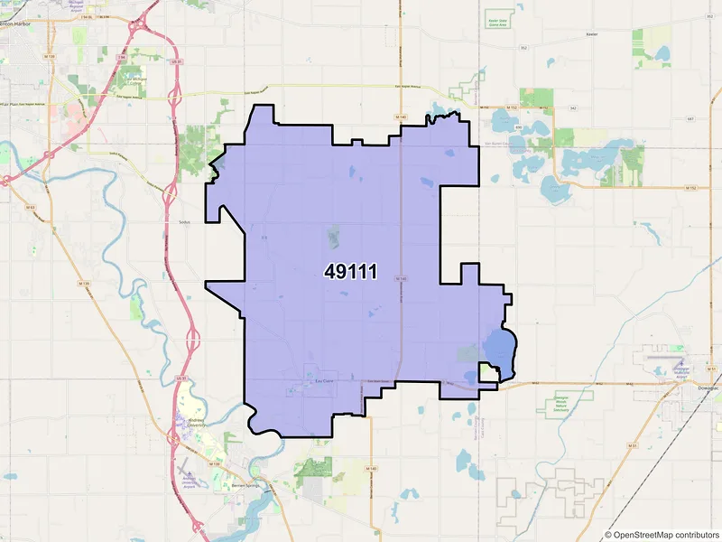 Map of Eau Claire, Michigan and ZIP codes