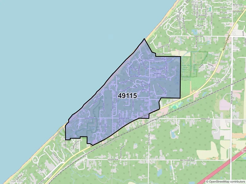 Map of Harbert, Michigan and ZIP codes