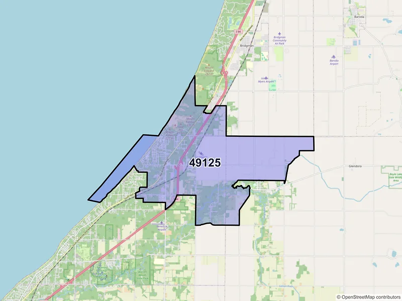 Map of Sawyer, Michigan and ZIP codes