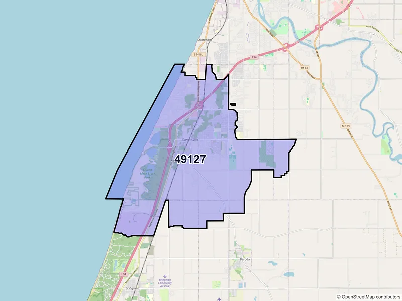 Map of ZIP Code 49127 — Stevensville, MI