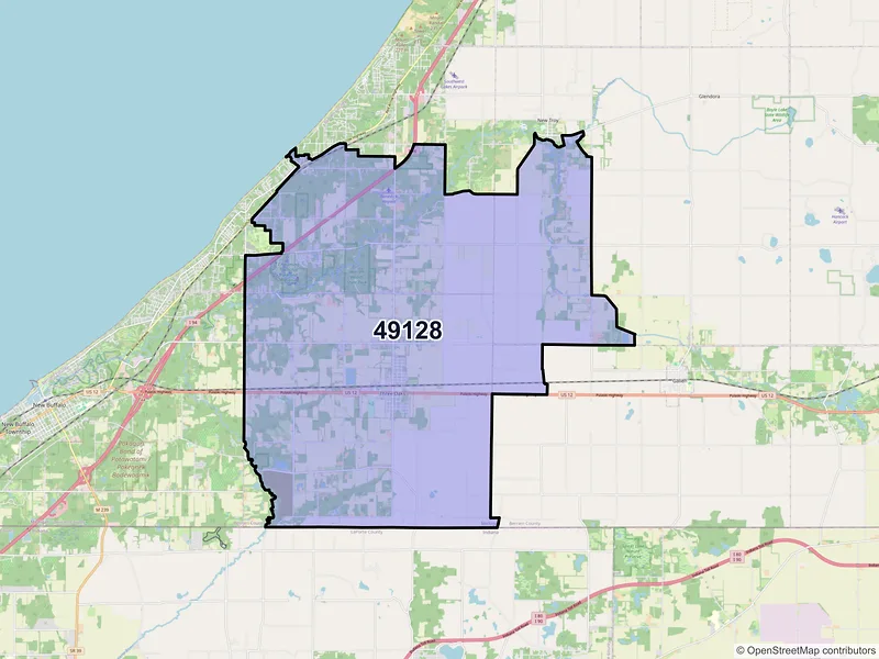 Map of ZIP Code 49128 — Three Oaks, MI