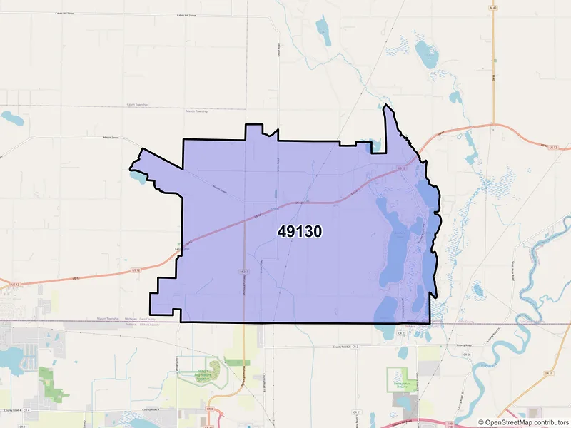 Map of ZIP Code 49130 — Union, MI