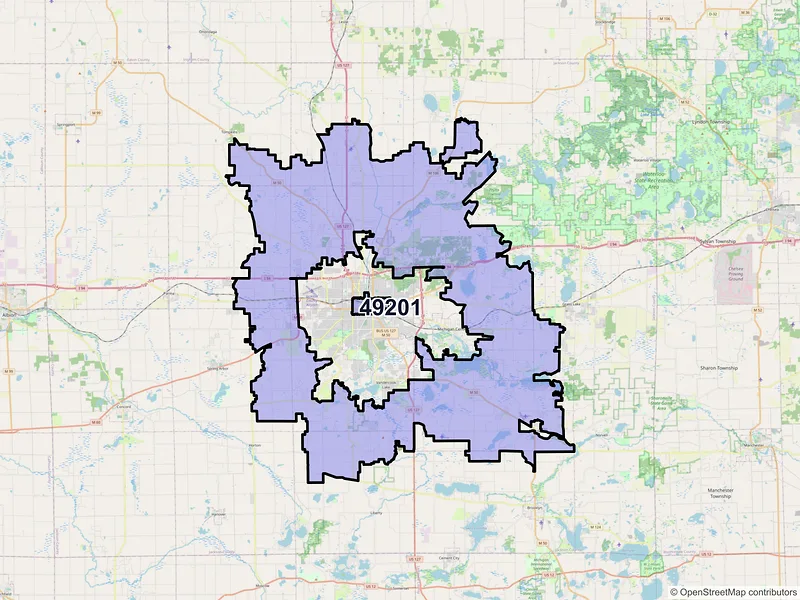 Map of ZIP Code 49201 — Jackson, MI
