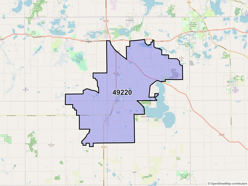 Map of ZIP Code 49220 — Addison, MI