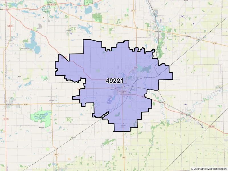 Map of ZIP Code 49221 — Adrian, MI