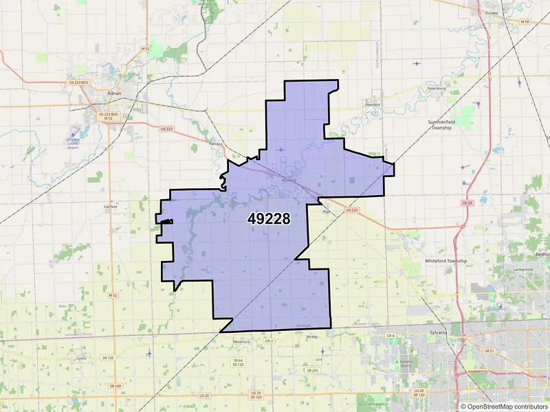 Map of ZIP Code 49228 — Blissfield, MI