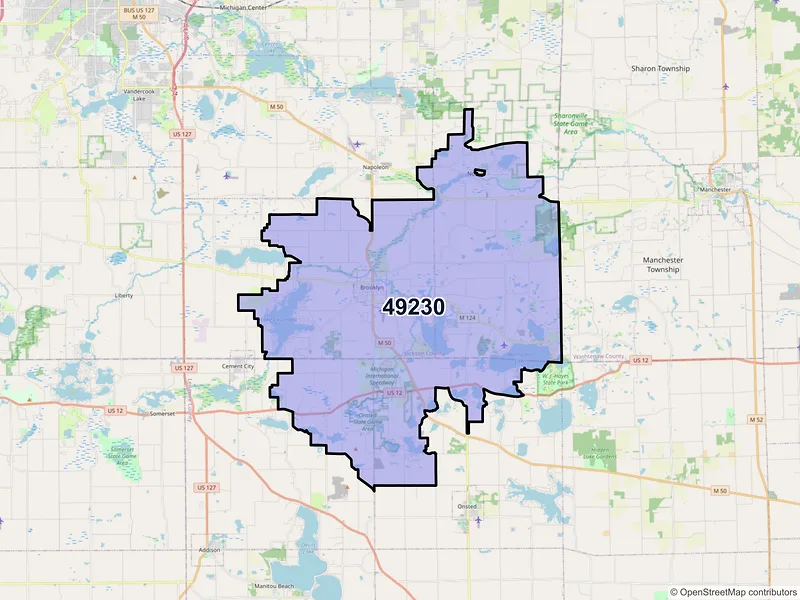 Map of Brooklyn, Michigan and ZIP codes