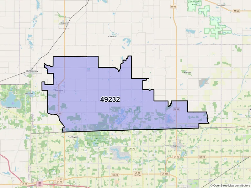 Map of ZIP Code 49232 — Camden, MI